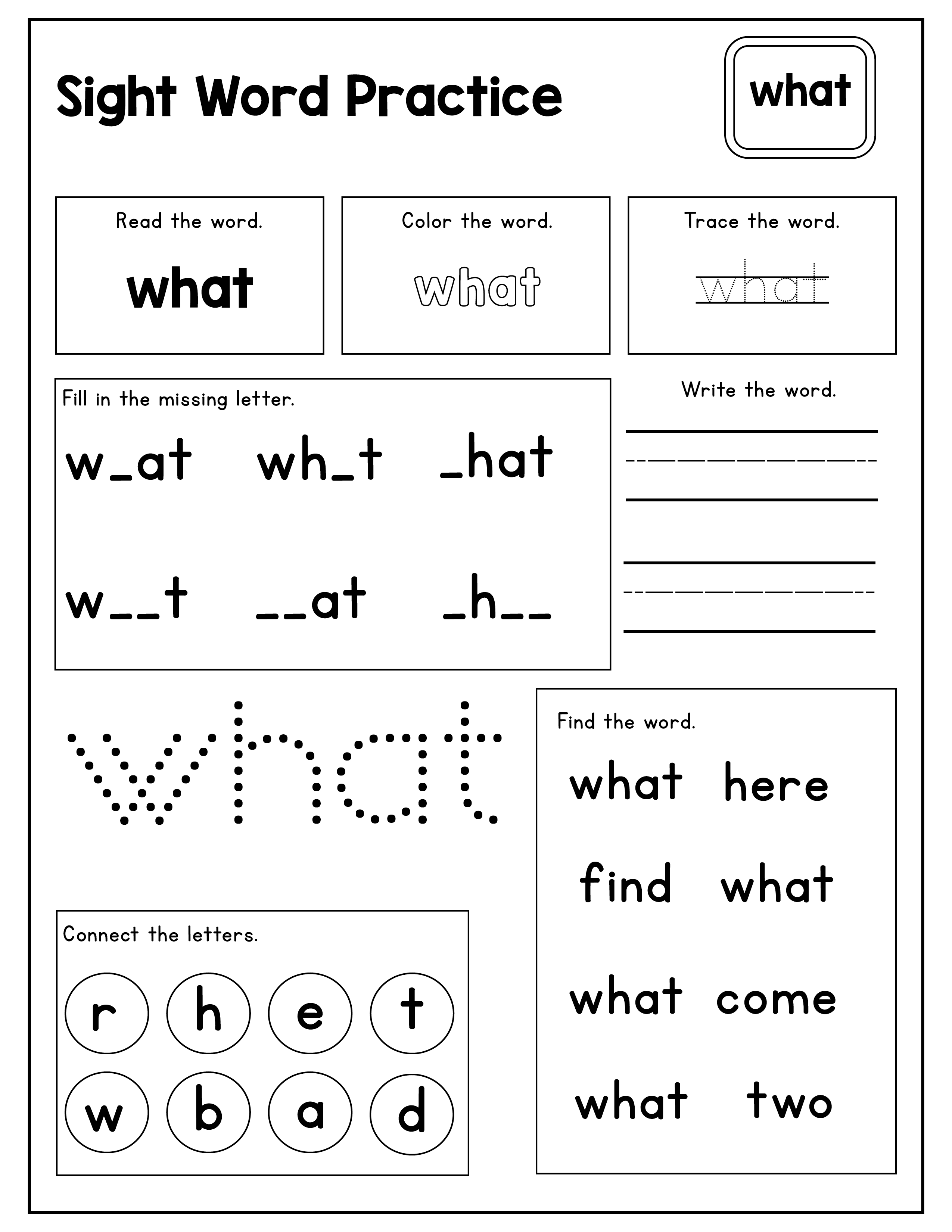 learning sight words worksheets