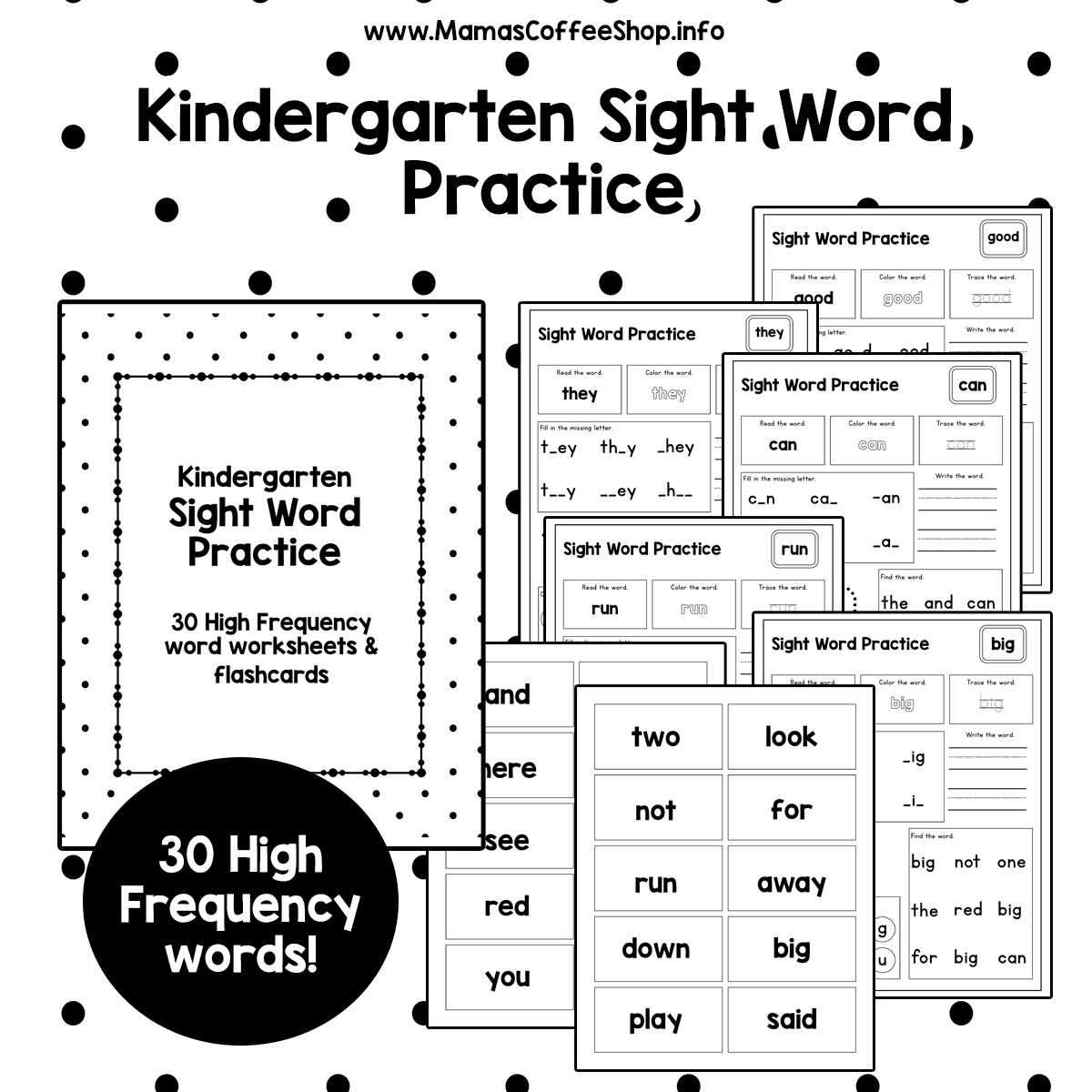 Kindergarten Sight Word Practice Mama s Coffee Shop Store