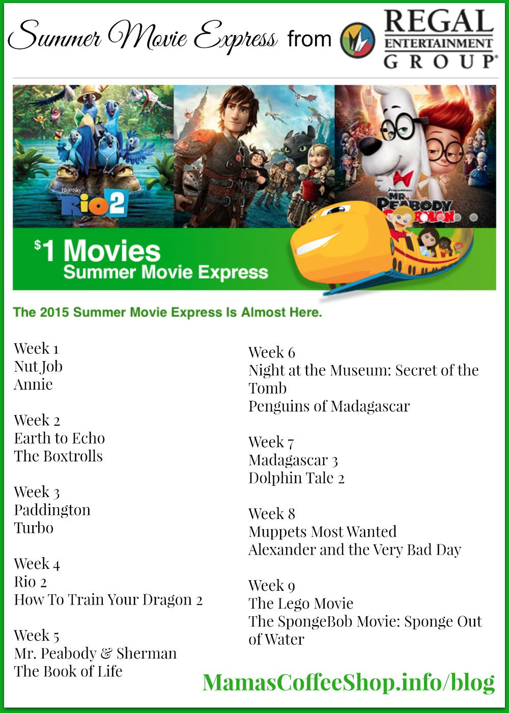 Mamas Coffee Shop |Regal Summer Movies 2015 List
